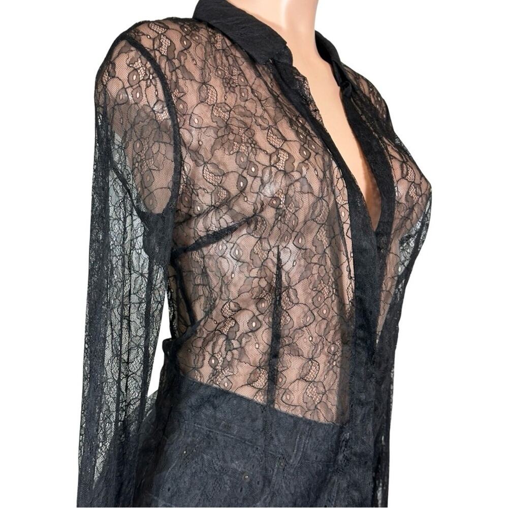 LAQUAN SMITH Lace Button Down Shirt SZ L $495 - Picture 13 of 16